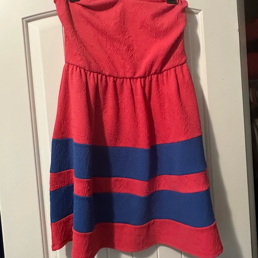 Pink and Blue Strapless Dress